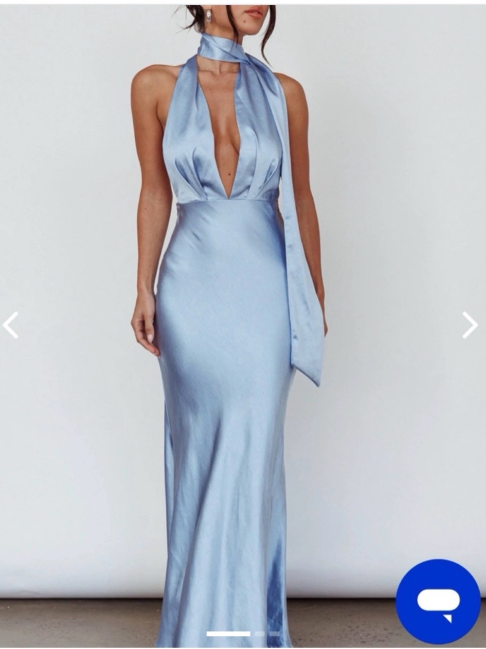 Selfie Leslie Sky Blue Satin Halter Maxi Dress with Neck Tie
